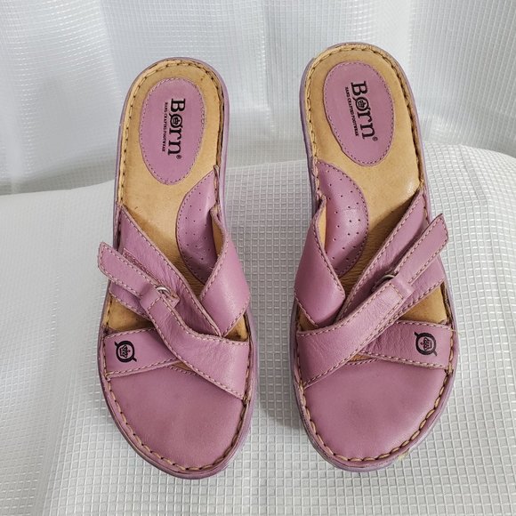 Born Shoes - Born Handcrafted Footwear Size 8/39 Leather Wedge Sandals Heels Straps Purple